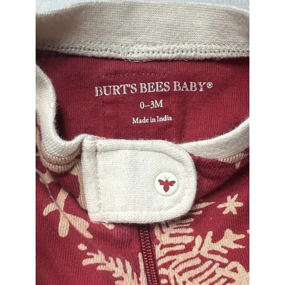 2x Burts Bees Organic Cotton Baby Sleepers Zip Up Pajamas 0-3 Month Christmas